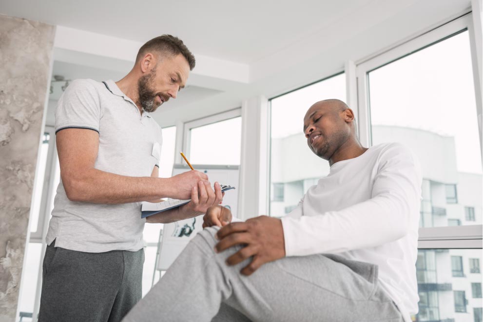 A therapist getting his patient's profile.